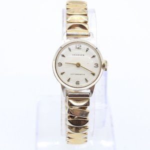 Vintage HANOVER Watch Womens Gold Tone Stainless Steel Classic White Dial